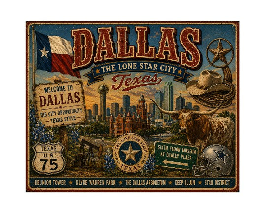 MS761 Vintage Style Metal Sign Dallas