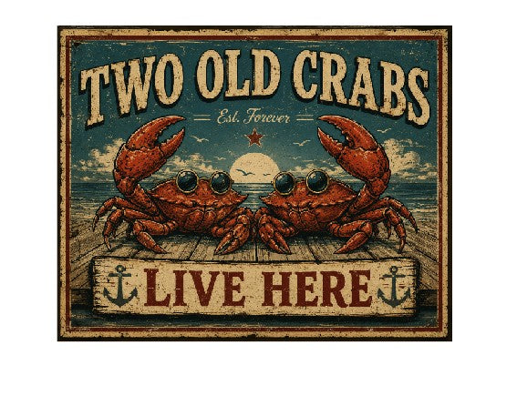 MS480 Vintage Style Metal Sign Two Old Crabs
