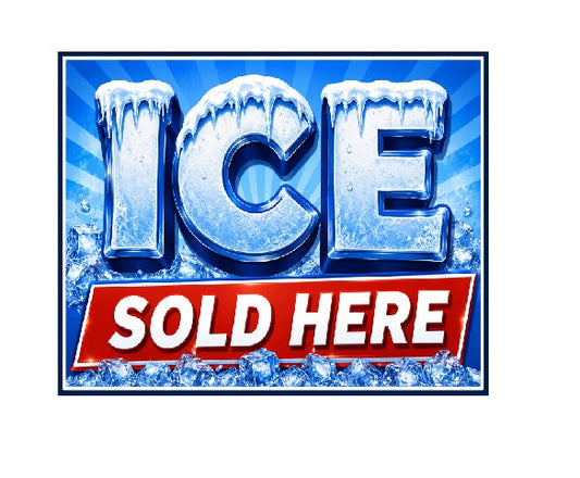 MS436 Vintage Style Metal Sign Ice Sold Here Blue