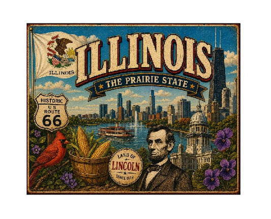 MS606 Vintage Style Metal Sign Illinois