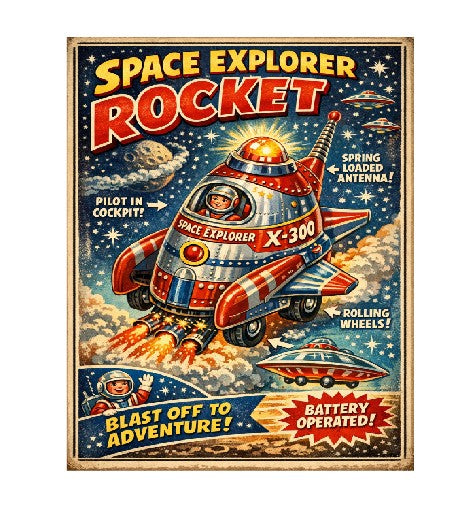 MS215   Vintage Style Tin Toy Metal Sign Rocket
