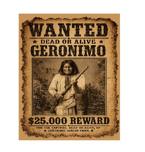 MS507 Vintage Style Metal Sign Wanted Geronimo