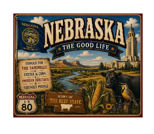 MS627 Vintage Style Metal Sign Nebraska