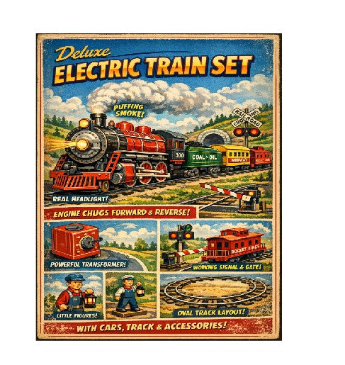 MS216   Vintage Style Tin Toy Metal Sign Electric Train Set