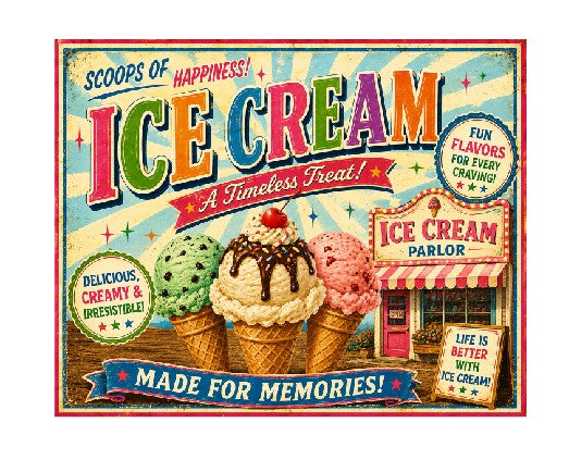 MS692 Vintage Style Metal Sign Ice Cream