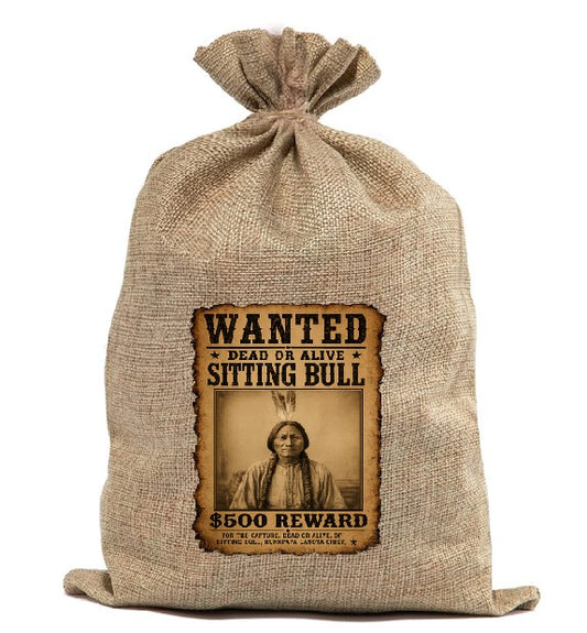 BUR81  Burlap Bag Vintage Style Bag Wanted Sitting Bull
