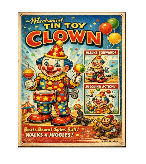 MS211   Vintage Style Tin Toy Metal Sign Clown