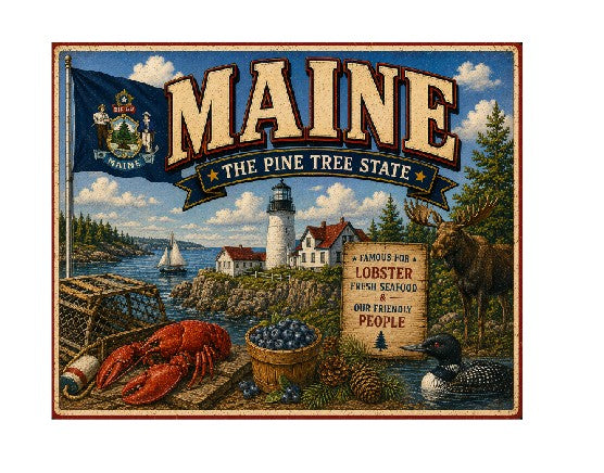 MS616 Vintage Style Metal Sign Maine
