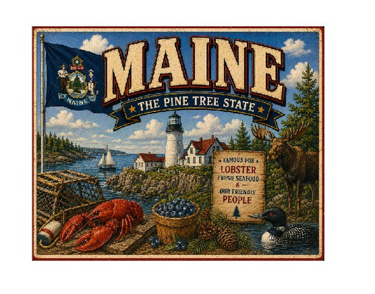 MS616 Vintage Style Metal Sign Maine