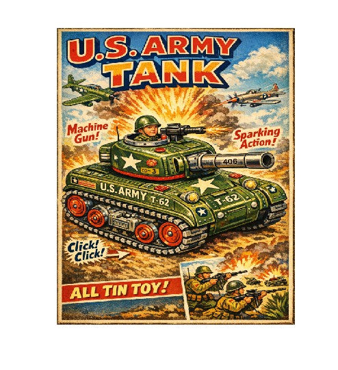MS203 Vintage Style Tin Toy Metal Sign Army Tank