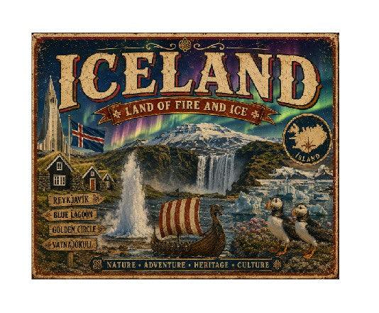 MS694 Vintage Style Metal Sign Iceland