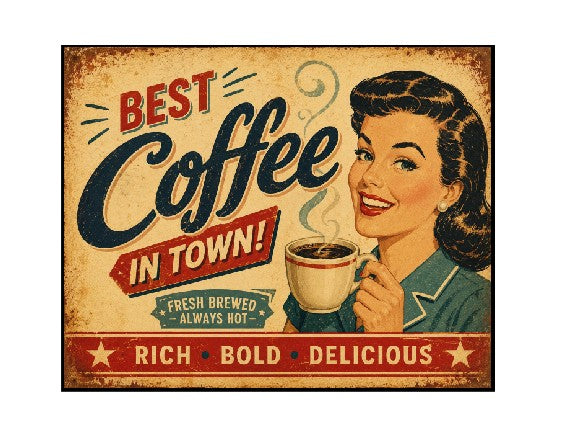 MS489 Vintage Style Metal Sign Best Coffee