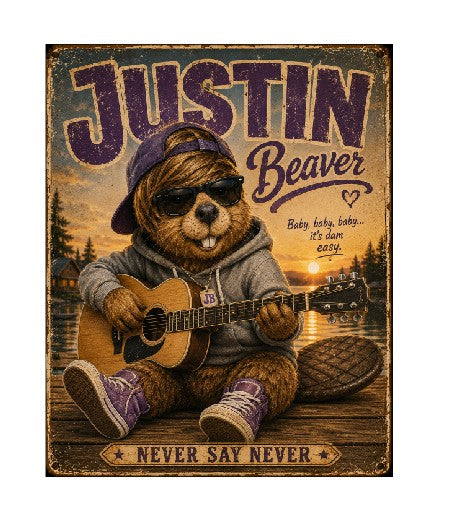 MS572 Vintage Style Metal Sign Funny Beaver Sign