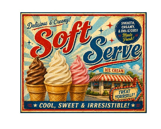 MS708 Vintage Style Metal Sign Soft Ice Cream