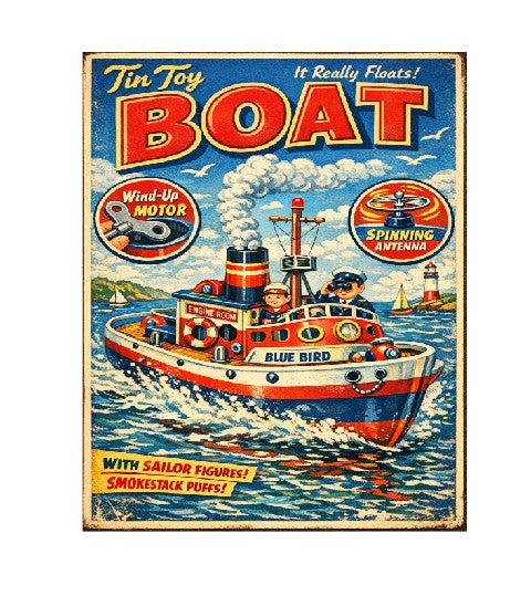 MS206  Vintage Style Tin Toy Metal Sign Boat