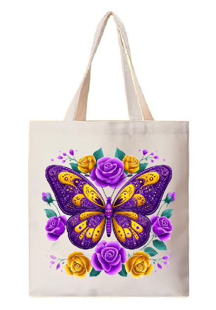 TB04 Canvas Tote Bag Book Bag Baby Bag Purple Butterfly