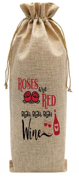 BOT05 Bottle Bag Gift Bag Burlap Drawstring Bag Roses Are Red
