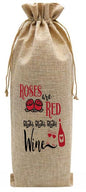 BOT05 Bottle Bag Gift Bag Burlap Drawstring Bag Roses Are Red