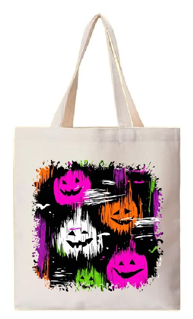 TB05 Halloween Canvas Tote Bag Book Bag Baby Bag Neon Pumpkin
