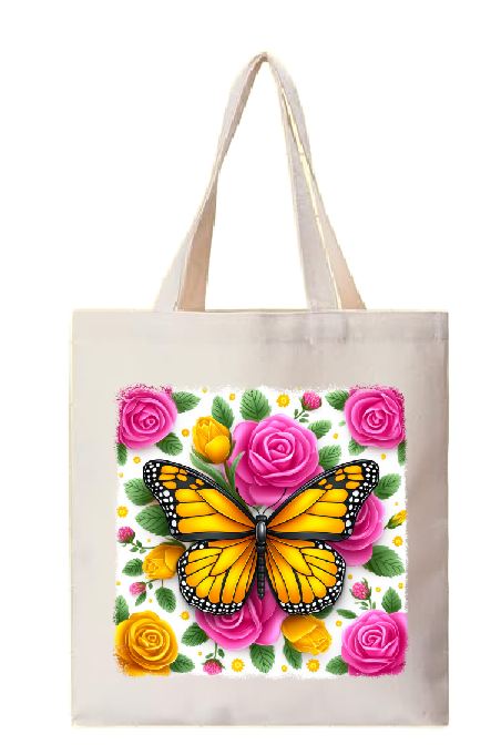 TB10 Canvas Tote Bag Book Bag Baby Bag Golden Butterfly