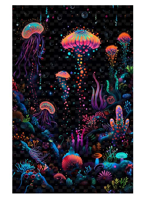 (A247) Neon Jellyfish Wall Art