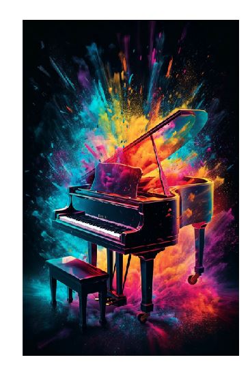 (A005) Color Explosion Piano Wall Art