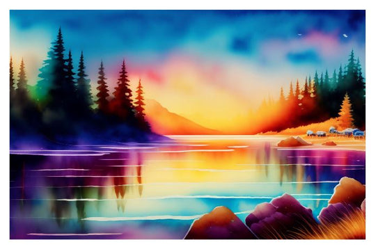 (A041) Sunset Lake Wall Art