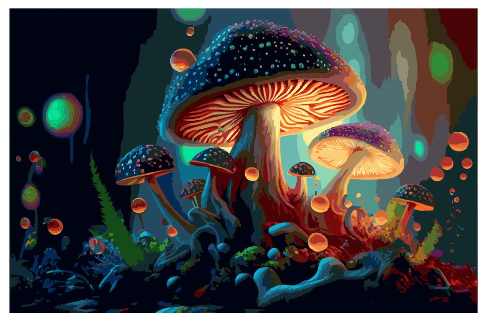 (A166) Midnight Mushrooms Wall Art