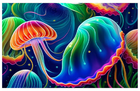 (A072) Neon Jellyfish Wall Art