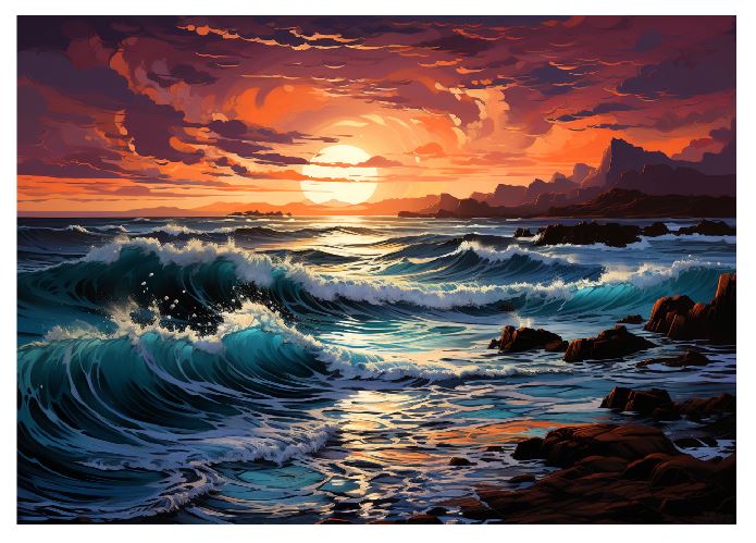 (A200) Ocean Sunset Wall Art