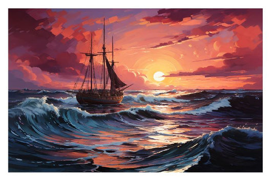 (A127) Ship At Sunset Wall Art