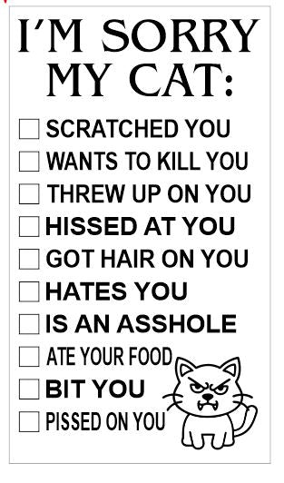 BC03 Sorry About My Cat Business Card Pack of 50 cards