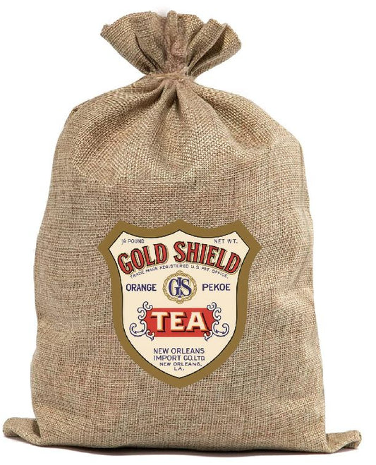 BUR30 Tea Burlap Bag Vintage Style Bag Gold Shield Brand