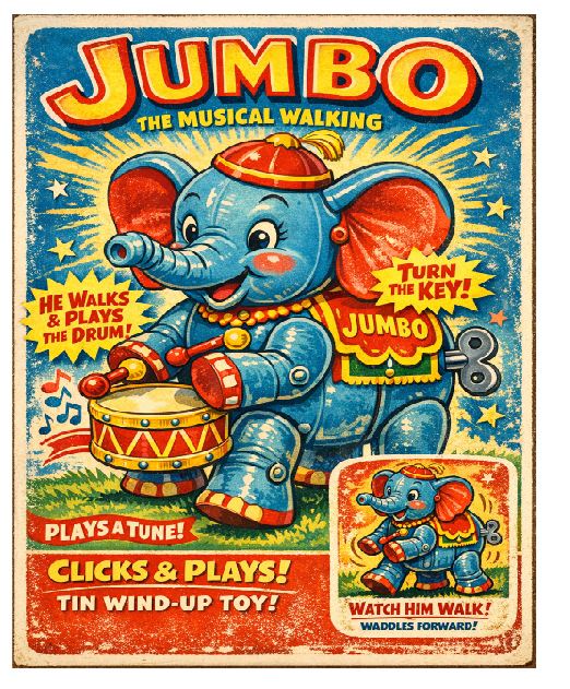 MS03 Jumbo The Elephant Tin Toy Vintage Sign Retro Metal Wall Decor