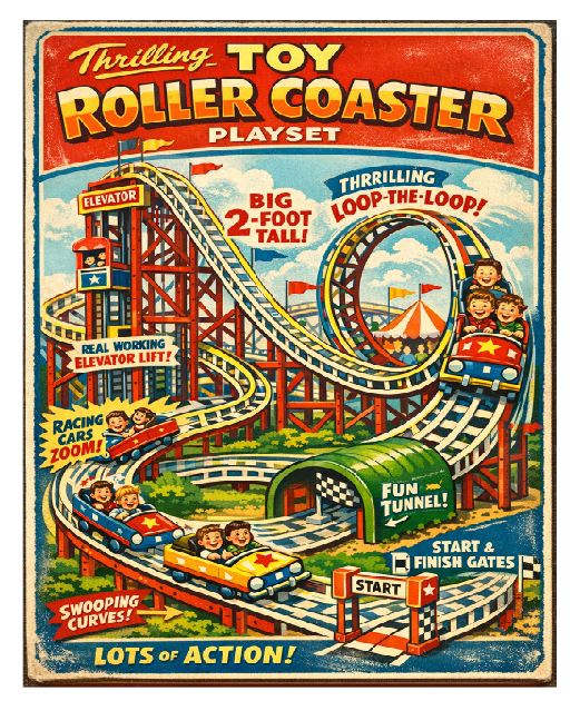 MS04 Roller Coaster Tin Toy Vintage Sign Retro Metal Wall Decor