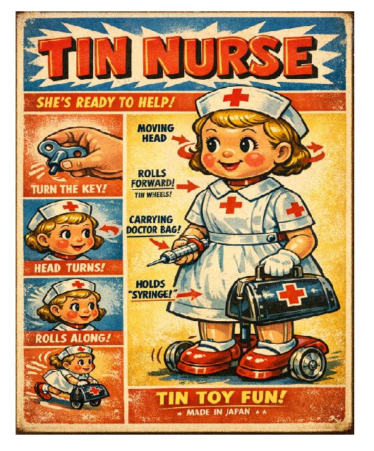 MS06 Nurse Tin Toy Vintage Sign Retro Metal Wall Decor