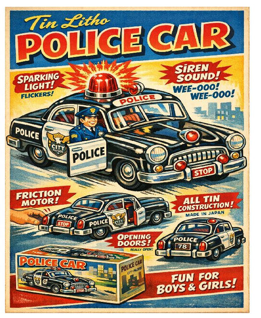 MS09 Police Car Tin Toy Vintage Sign Retro Metal Wall Decor