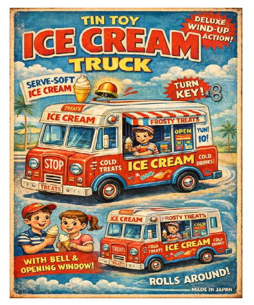 MS10 Ice Cream Truck Tin Toy Vintage Sign Retro Metal Wall Decor