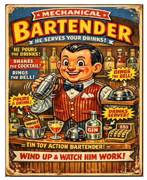 MS11 Bartender Tin Toy Vintage Sign Retro Metal Wall Decor