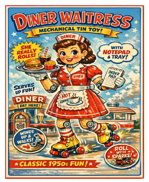 MS15 Waitress Tin Toy Vintage Sign Retro Metal Wall Decor