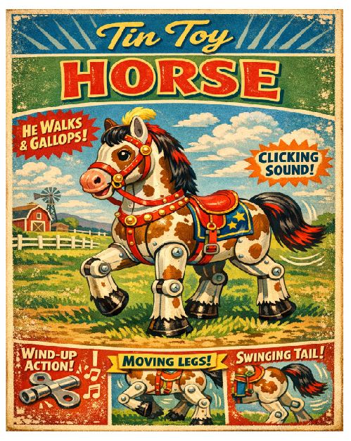 MS16 Horse Tin Toy Vintage Sign Retro Metal Wall Decor
