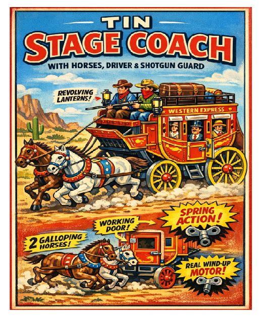 MS17 Stage Coach Tin Toy Vintage Sign Retro Metal Wall Decor