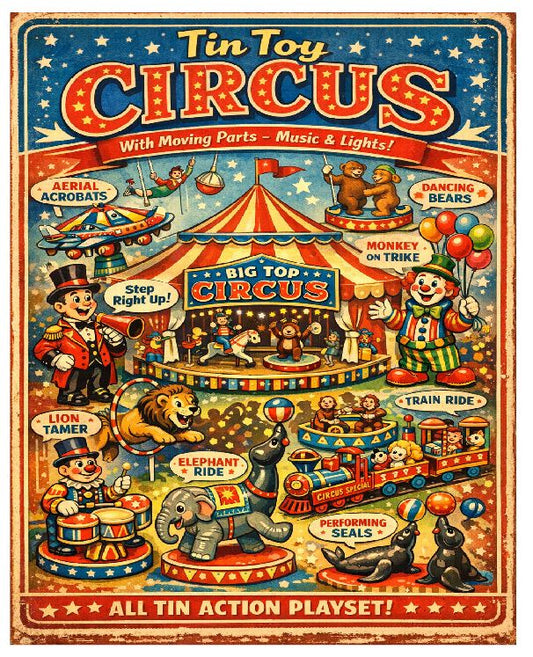 MS18 Circus Tin Toy Vintage Sign Retro Metal Wall Decor