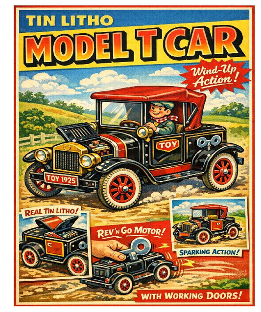 MS20 Model T Car Tin Toy Vintage Sign Retro Metal Wall Decor