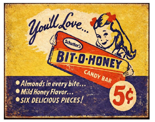 MS23 Bit O honey Tin Toy Vintage Sign Retro Metal Wall Decor