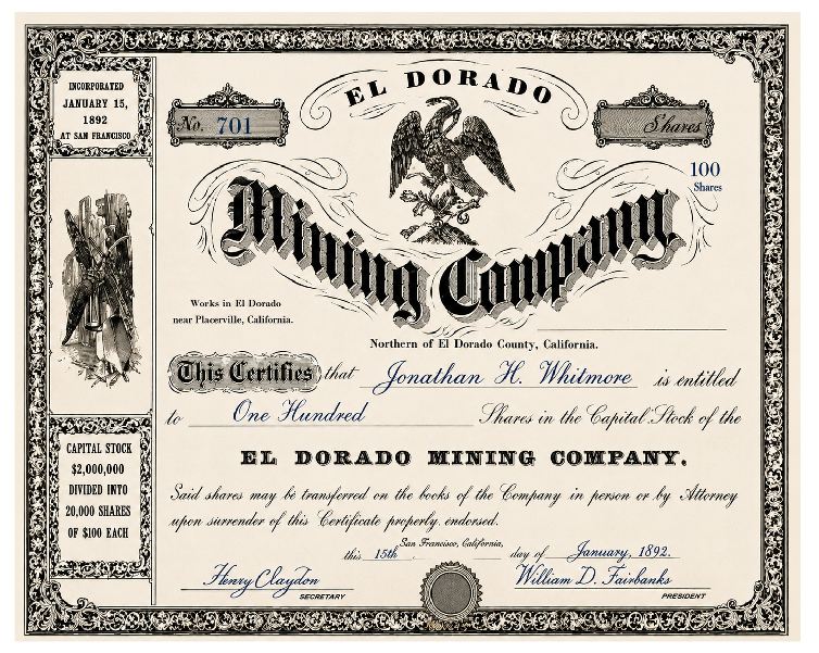 MS328 Vintage Style Metal Sign Mining Company Stocks El Dorado