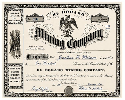 MS328 Vintage Style Metal Sign Mining Company Stocks El Dorado
