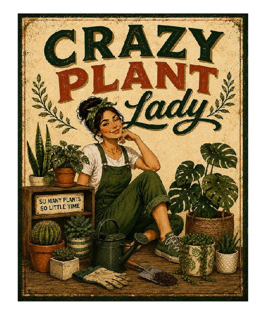MS409 Vintage Style Metal Sign Plant Lady Funny Sign