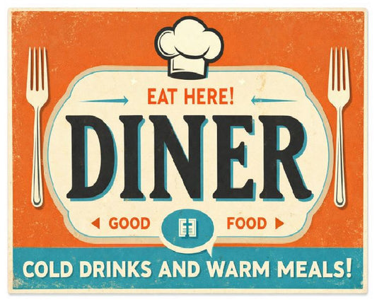 MS44 Eat Here Diner Vintage Sign Retro Metal Wall Decor