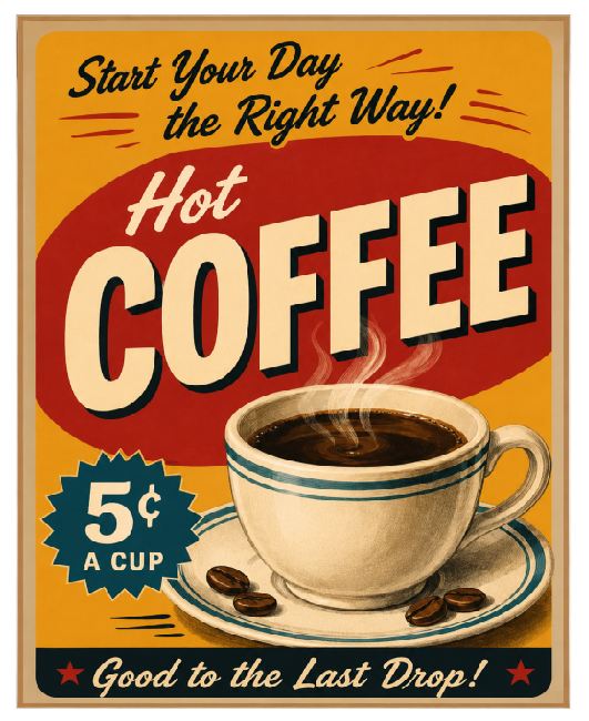 MS73 Hot Coffee Vintage Look Sign Retro Metal Wall Decor